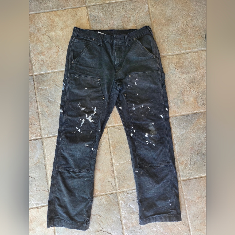 Carhartt Double Knee Work Pants Black Paint Splatter Distressed 32x30